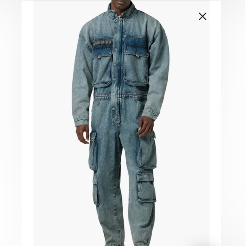 Hudson+Zoe Jeans Men's Blue Denim Cargo Jumpsuit - Picture 1 of 16